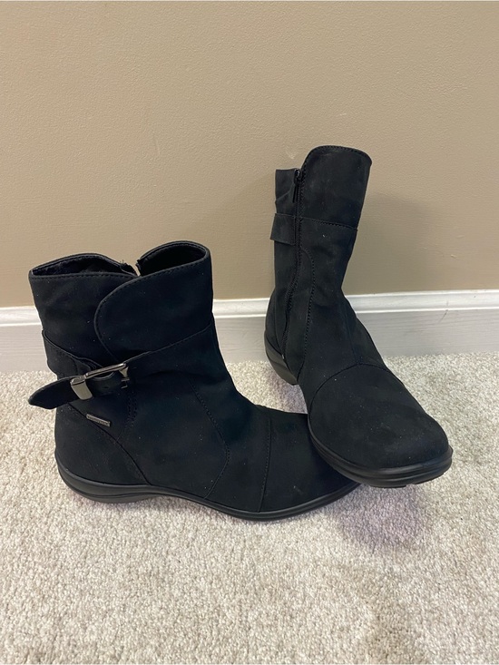 Romika Shoes - Romika Black Suede-Look Ankle Boots with Buckle Accent